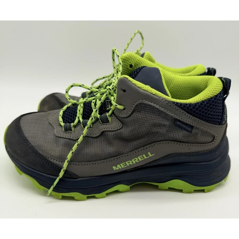 Merrell Shoes Boys Sz 4M Gray Lime Moab Speed Waterproof Hike Trail MK265212